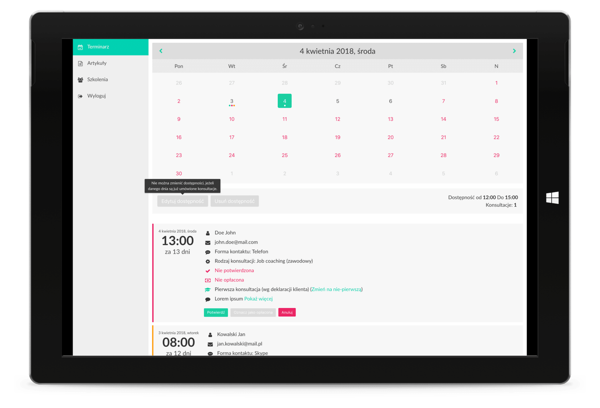 Vue.js admin panel - Booking system